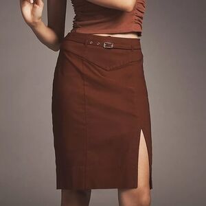 Anthropologie Brown Belted Pencil Skirt